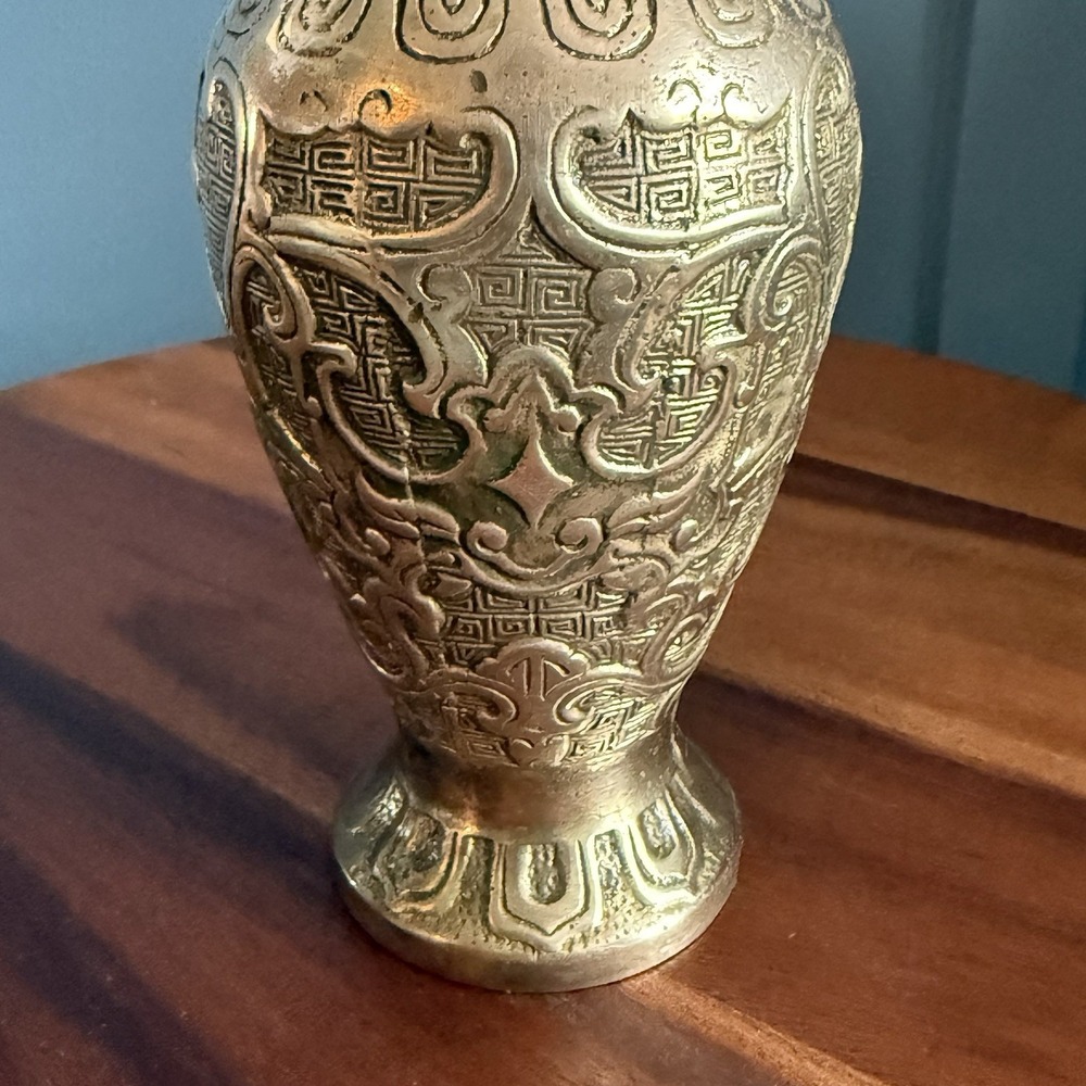 Heavy Cast Brass Asian Inspired Sculptural Vase Form Open Bottom 9" - Picture 7 of 13